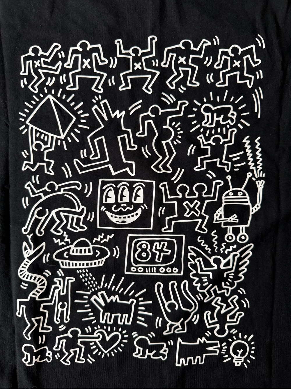 Uniqlo Keith Haring NWT Black Short Sleeve T-Shirt with White Embroidered Baby